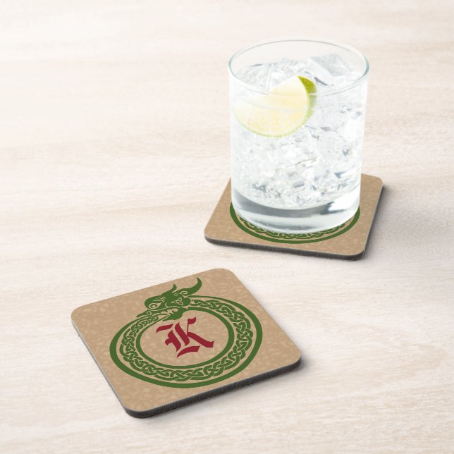 Custom Monogram Celtic Style Ouroboros Beverage Coaster (Right Side)