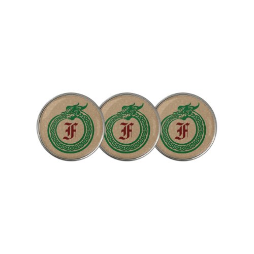 Custom Monogram Celtic Style Ouroboros Golf Ball Marker