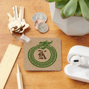 Custom Monogram Celtic Style Ouroboros Keychain