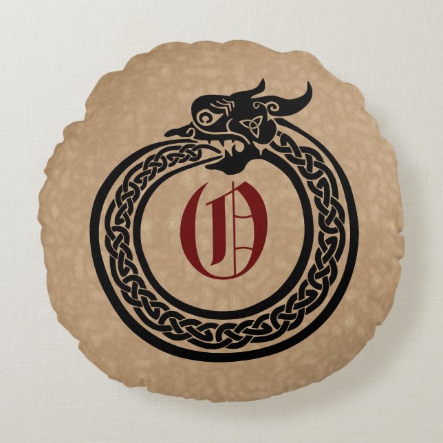 Custom Monogram Celtic Style Ouroboros  Round Pillow (Front)