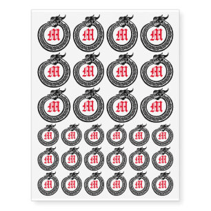 Custom Monogram Celtic Style Ouroboros Temporary Tattoos