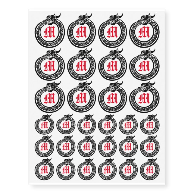 Custom Monogram Celtic Style Ouroboros Temporary Tattoos (Front)