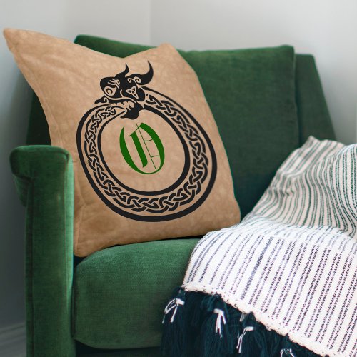 Custom Monogram Celtic Style Ouroboros Throw Pillow