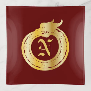Custom Monogram Celtic Style Ouroboros Trinket Tray