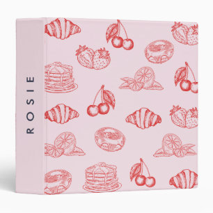 Custom Monogram Charming Girly Cherry Strawberry 3 Ring Binder