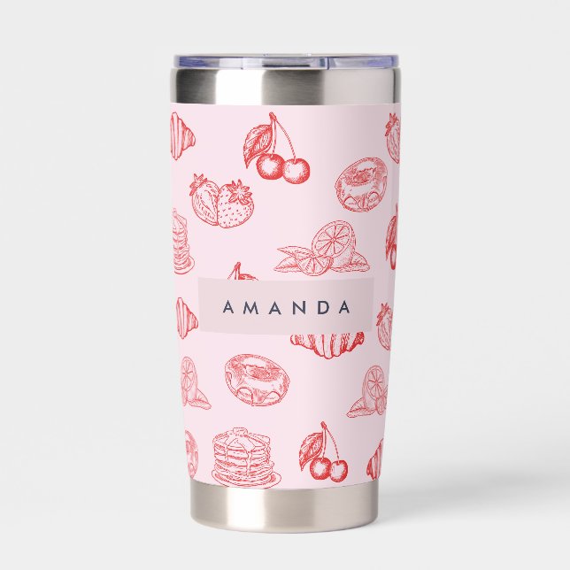 Custom Monogram Charming Girly Cherry Strawberry Insulated Tumbler (Front)