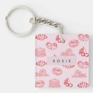 Custom Monogram Charming Girly Cherry Strawberry Keychain