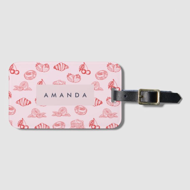 Custom Monogram Charming Girly Cherry Strawberry Luggage Tag (Front Horizontal)