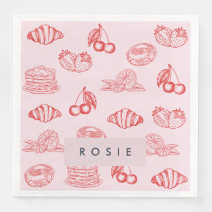 Custom Monogram Charming Girly Cherry Strawberry Paper Dinner Napkins