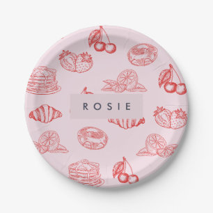 Custom Monogram Charming Girly Cherry Strawberry Paper Plates