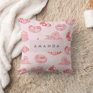 Custom Monogram Charming Girly Cherry Strawberry Throw Pillow