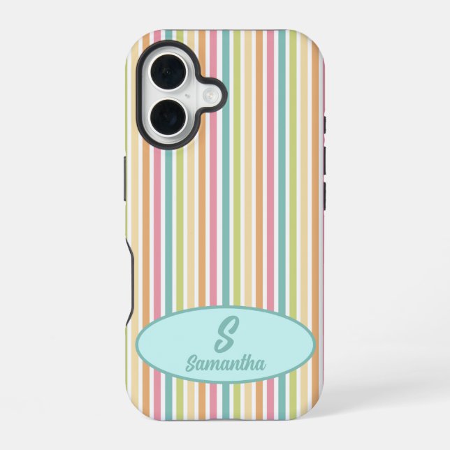 Custom Monogram Cheerful Pastel Stripes  Iphone Case (Back)