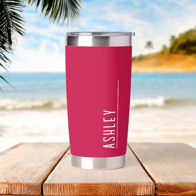 Custom monogram, cherry pink modern insulated tumbler (Beach)