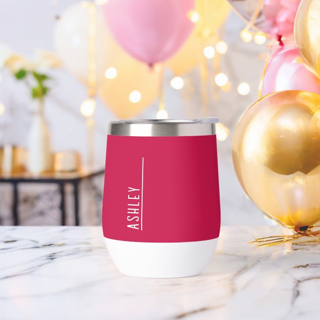 Custom monogram, cherry pink  thermal wine tumbler (Bachelor Party)