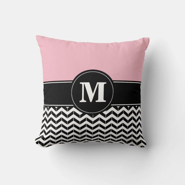 Custom Monogram Chevron Pink Throw Pillow (Front)