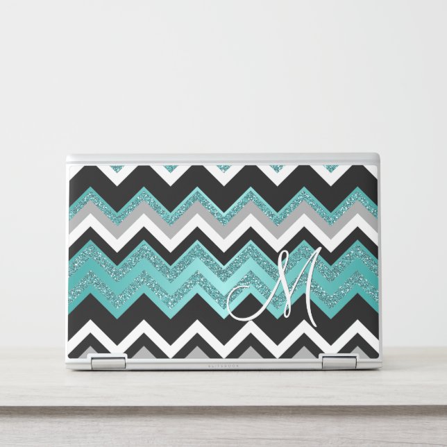Custom Monogram Chic Retro Chevron Zigzag Art HP Laptop Skin (Front)