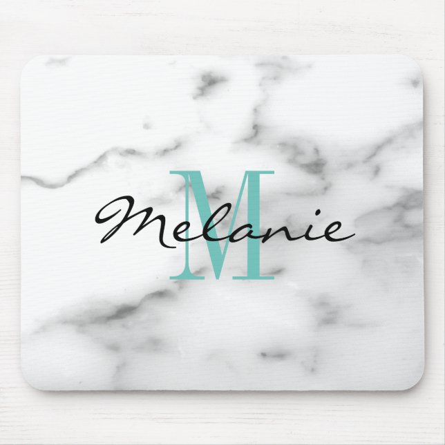 Custom monogram chic white marble stone mouse pad (Front)