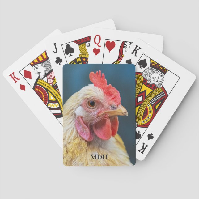 Custom Monogram Chicken Close-Up Poker Cards (Back)