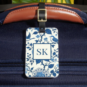 Custom Monogram Chinoiserie Blue and White  Luggage Tag