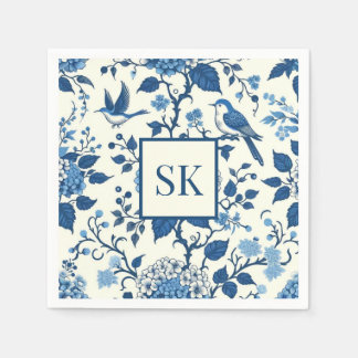 Custom Monogram Chinoiserie Blue and White  Napkins