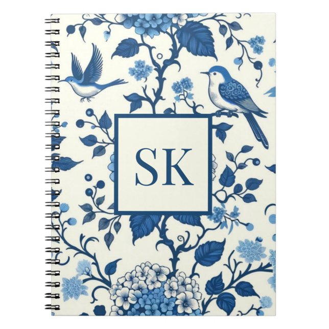 Custom Monogram Chinoiserie Blue and White  Notebook (Front)