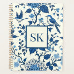 Custom Monogram Chinoiserie Blue and White  Planner<br><div class="desc">This is a beautifully designed spiral-bound planner featuring a custom monogram. The cover art is a classic and elegant blue and white floral pattern, reminiscent of traditional porcelain designs. It’s adorned with a variety of stylized flowers and leaves, interspersed with charming birds in mid-flight and at rest, evoking a serene...</div>