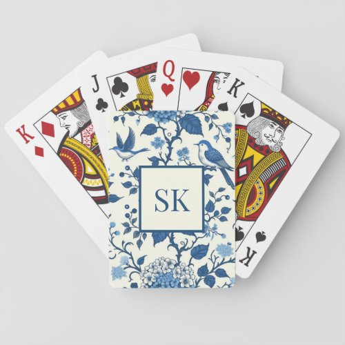 Custom Monogram Chinoiserie Blue and White  Poker Cards