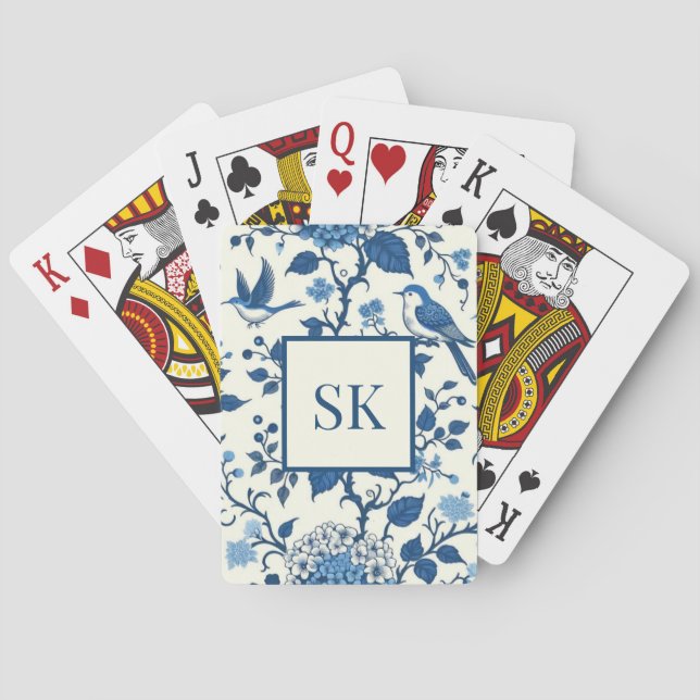 Custom Monogram Chinoiserie Blue and White  Poker Cards (Back)