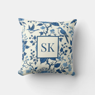 Custom Monogram Chinoiserie Blue and White  Throw Pillow
