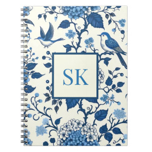 Custom Monogram Chinoiserie Chic, Hydrangeas Notebook