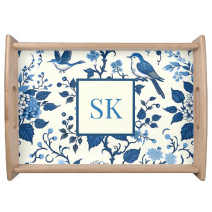 Custom Monogram Chinoiserie Chic, Hydrangeas  Serving Tray