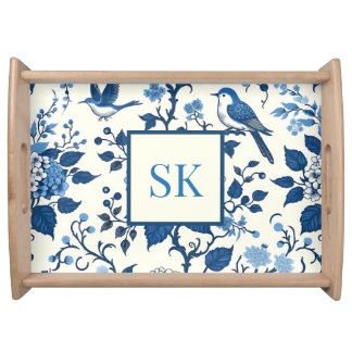 Custom Monogram Chinoiserie Chic, Hydrangeas Serving Tray