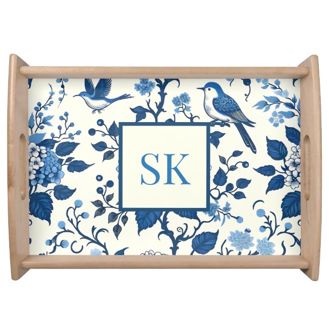 Custom Monogram Chinoiserie Chic, Hydrangeas  Serving Tray (Front)