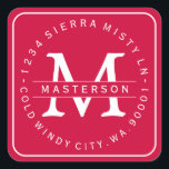 Custom Monogram Christmas Return Address Square Sticker<br><div class="desc">Customize with your Monogram. Circular Type on rounded square Return Address Label. All text is customizable. Please contact me with any questions or special requests. The "border" background color is customizable, to match the monogram. Click "Customize It" and use the swatches on the right to change the background color. The...</div>