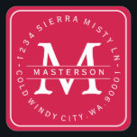 Custom Monogram Christmas Return Address Square Sticker<br><div class="desc">Customize with your Monogram. Circular Type on rounded square Return Address Label. All text is customizable. Please contact me with any questions or special requests. The "border" background color is customizable, to match the monogram. Click "Customize It" and use the swatches on the right to change the background color. The...</div>