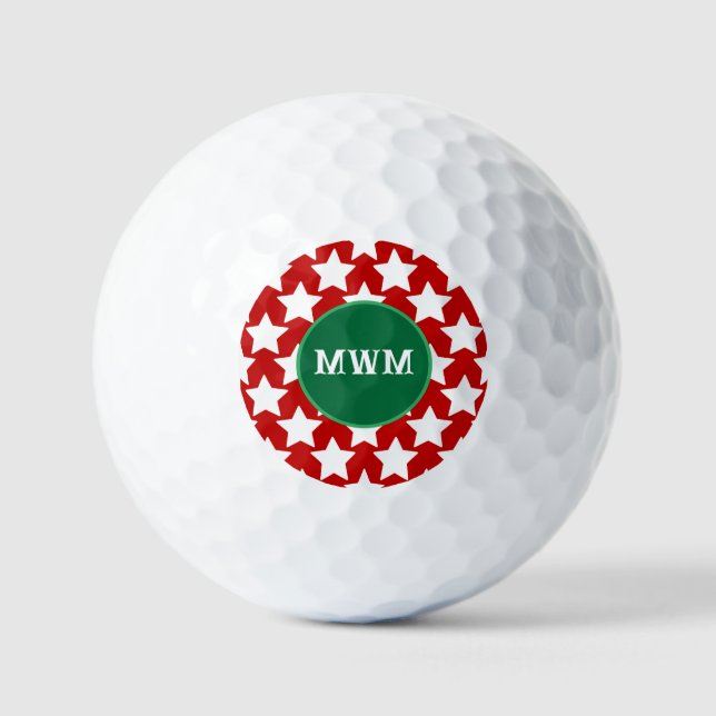 Custom Monogram Christmas Stars Golf Ball (Front)