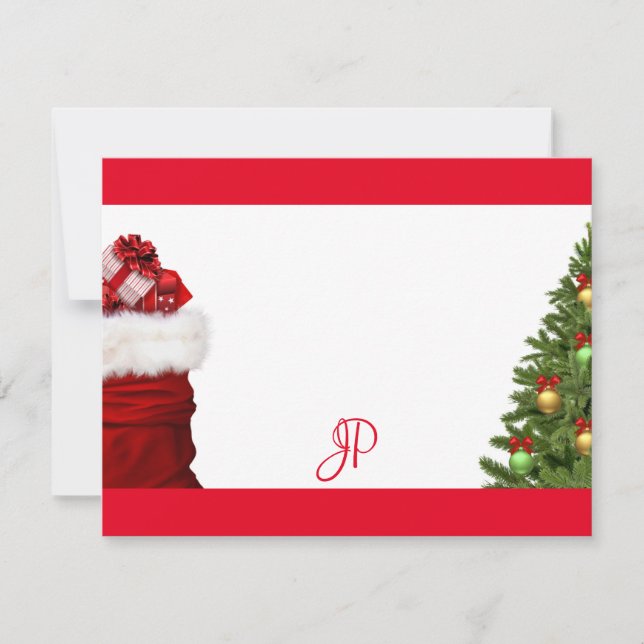 Custom Monogram Christmas Tree Handwritten Script Note Card (Front)