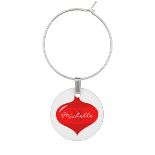 Custom monogram Christmas wine glass charms