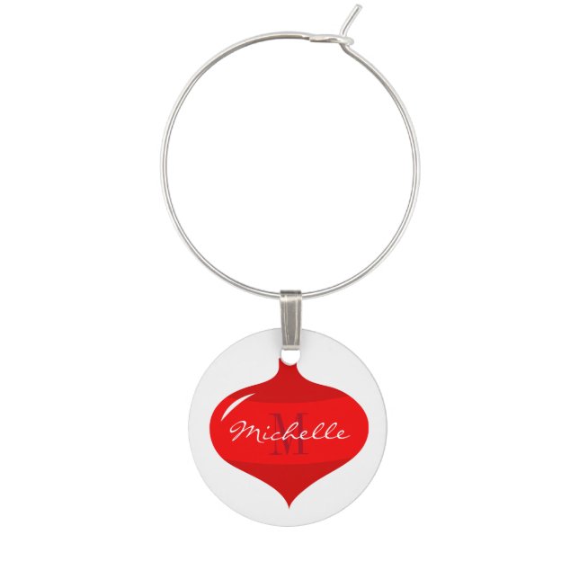 Custom monogram Christmas wine glass charms (Front)