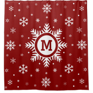 Custom Monogram Christmas Winter Snowflake Shower Curtain