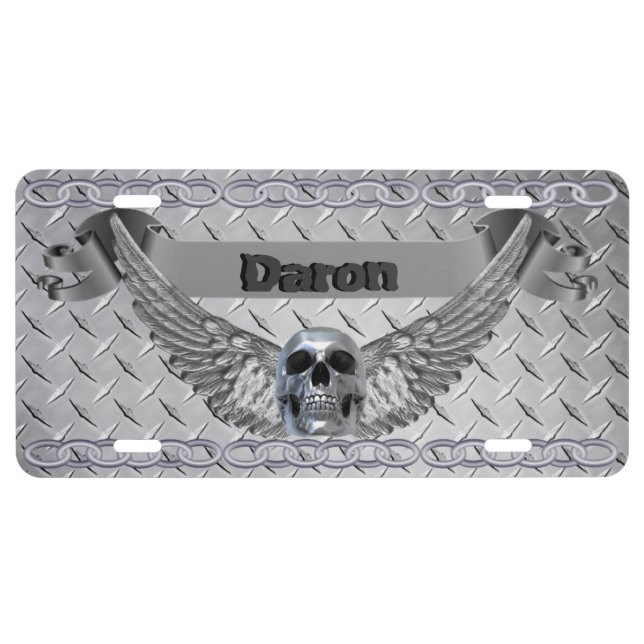 Custom Monogram Chrome Diamond Plate License Plate (Front)