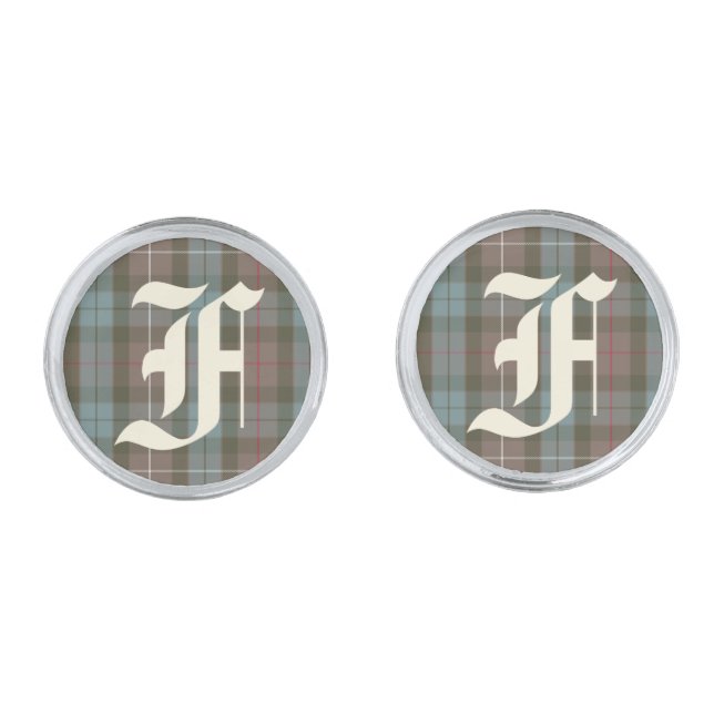Custom Monogram Clan Fraser Ancient Hunting Tartan Cufflinks (Front)