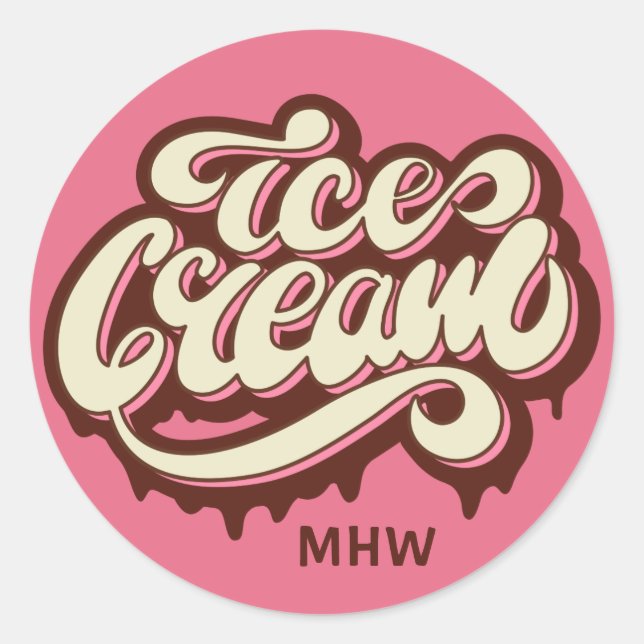 Custom monogram & color Ice Cream stickers (Front)