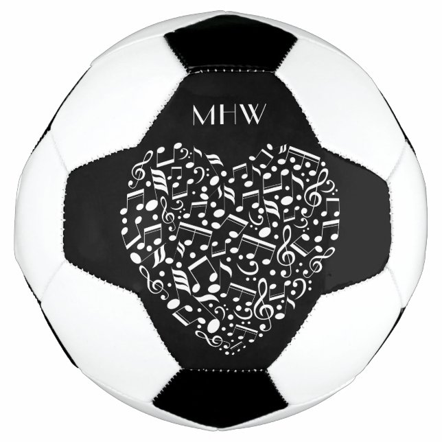 Custom monogram & color Musical Heart soccer ball (Front)