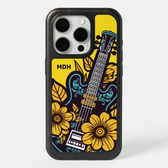 Custom Monogram & Color Ukulele iPhone 15 Pro Case (Back)
