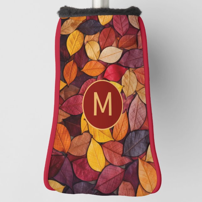 Custom Monogram Colorful Autumn Leaves Golf Head Cover (Rotate 90)