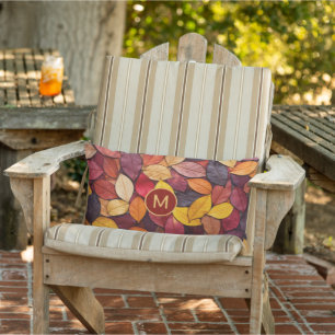 Custom Monogram Colorful Autumn Leaves Lumbar Pillow