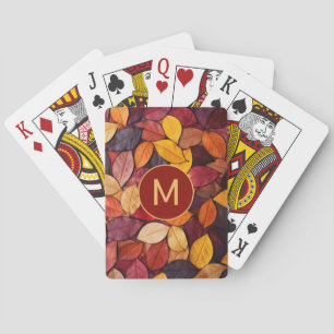 Custom Monogram Colorful Autumn Leaves Poker Cards