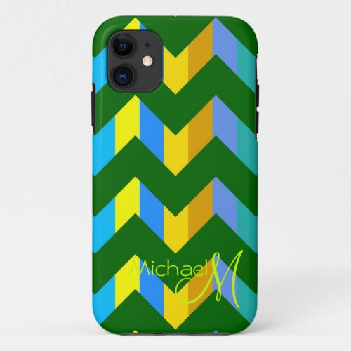 Custom Monogram Colorful Chevron Zigzag 10 iPhone 11 Case