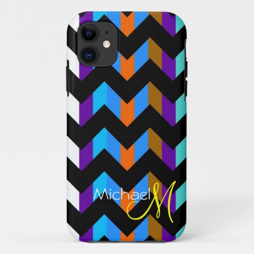 Custom Monogram Colorful Chevron Zigzag 2 iPhone 11 Case